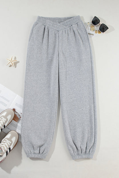 Solid Crisscross Elastic High Waist Sweatpants