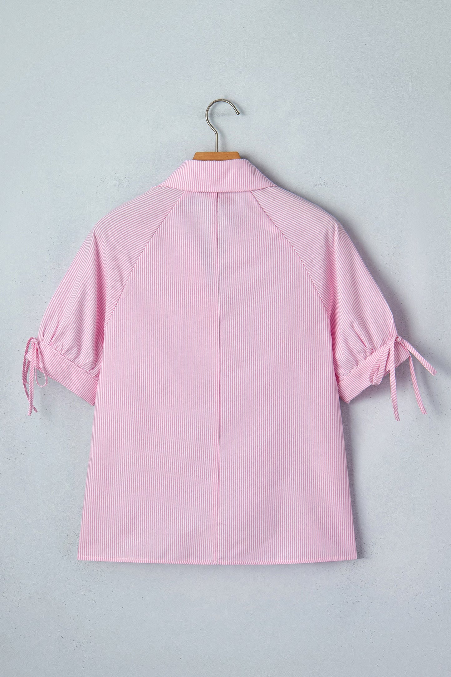 Stripe Tied Short Sleeve Collared Blouse