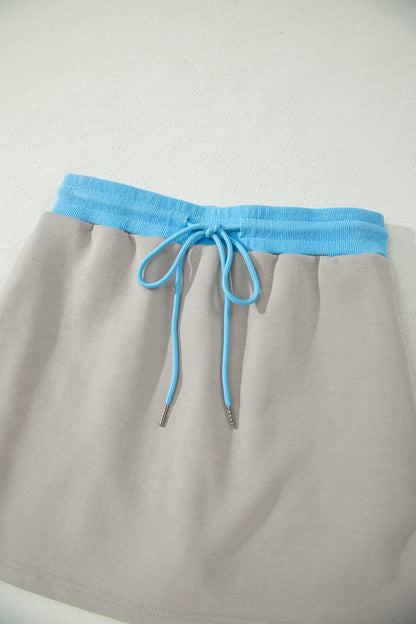 Contrast Trim Zip-Up Jacket & Drawstring Skort Set