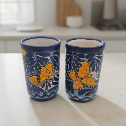 Blue Monarch Talavera Pitcher Set | Mexican Ceramic Drinkware