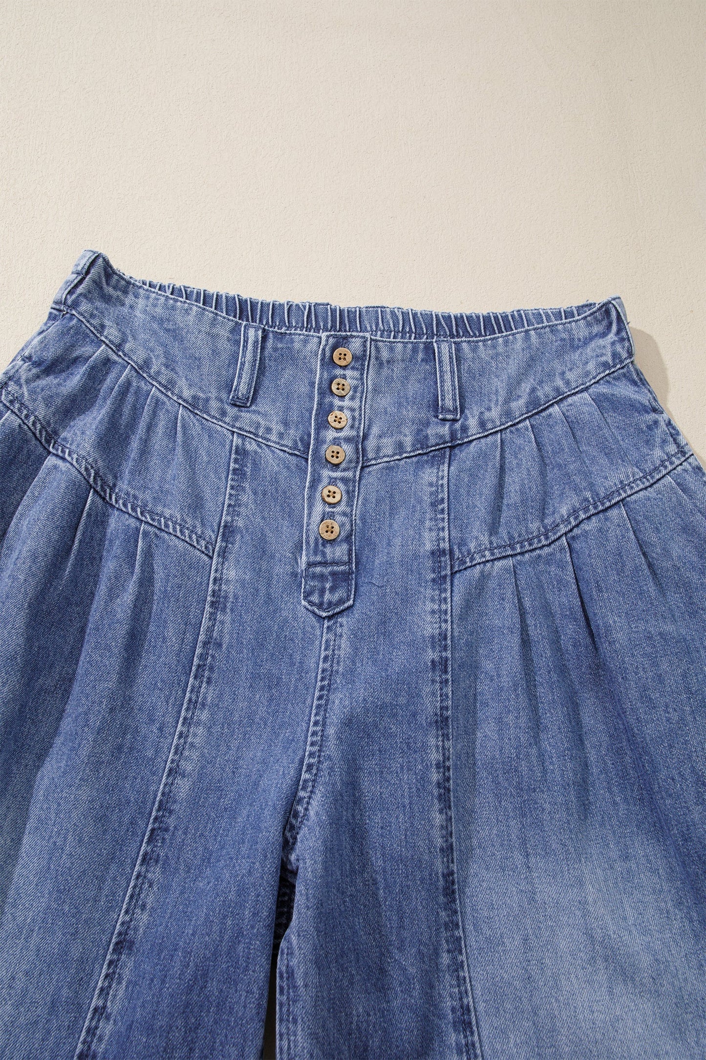 Denim Pleated High Rise Cropped Wide Leg Pants