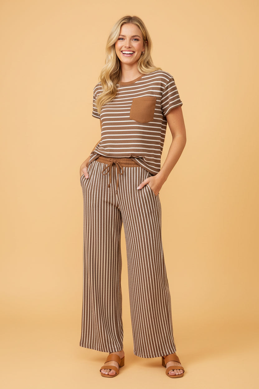 Stripe Crew Neck Tee and Drawstring Pants Set