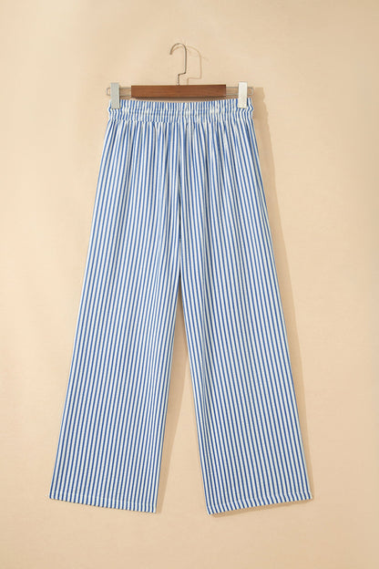 Stripe Drawstring Elastic Waist Wide Leg Pants