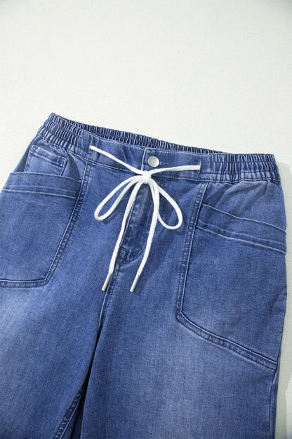 Denim Drawstring Waist Ankle Length Pants w/ Pockets