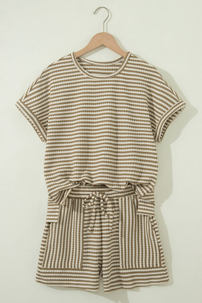 Stripe Textured Knit Top & Shorts Set