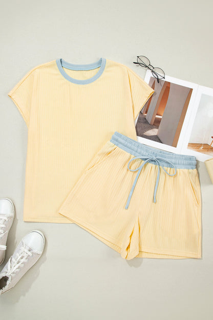 Colorblock Trim Ribbed Top & Shorts Set