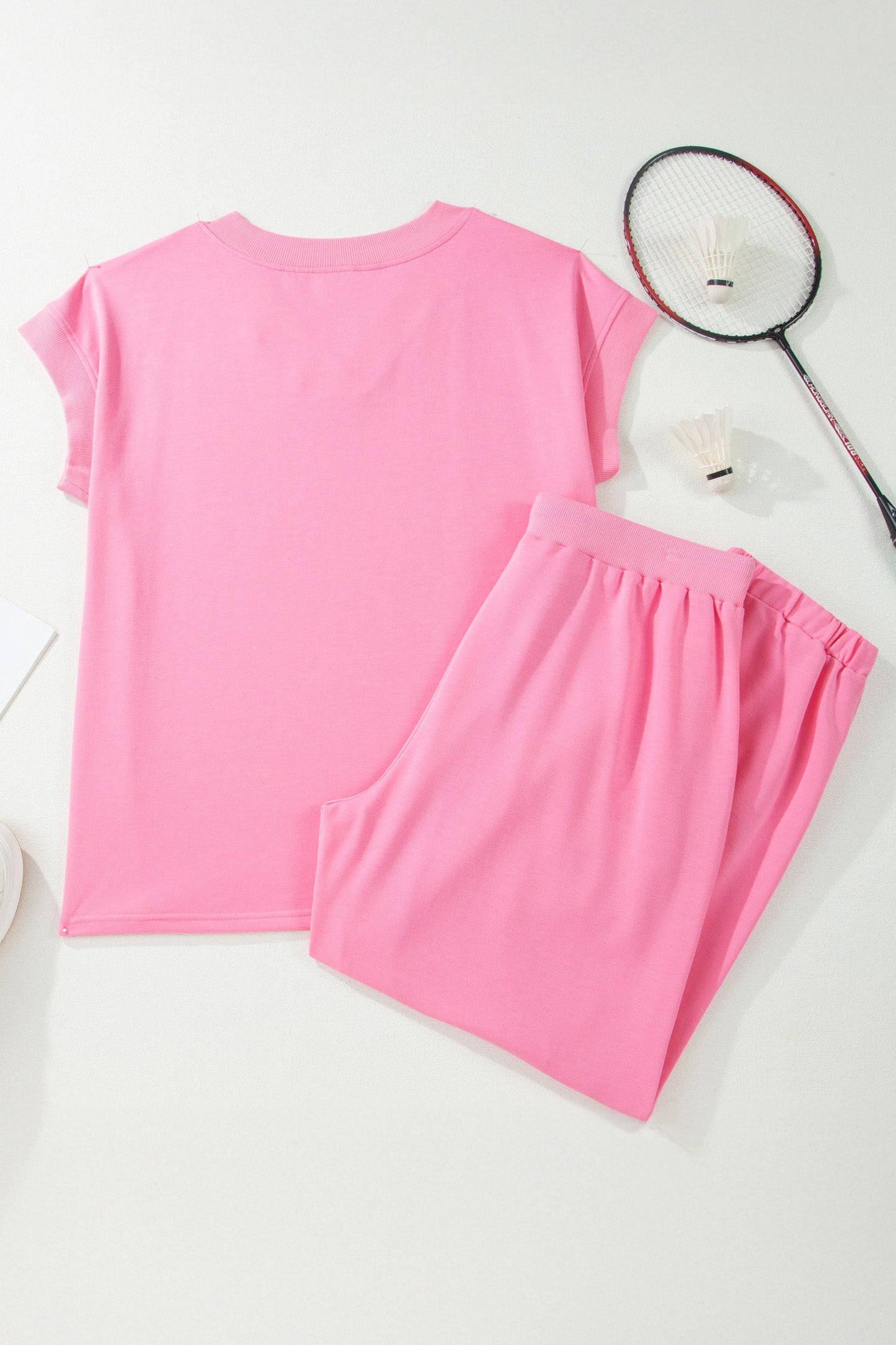 Plus Size Solid V-Neck Tee & Drawstring Pants Set