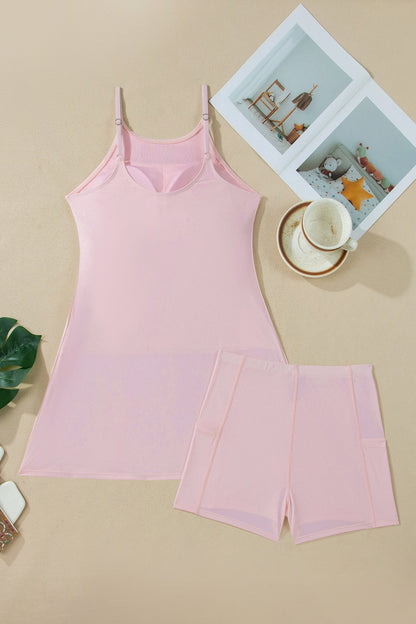 Solid Tunic Tank Dress & Shorts Athletic Set