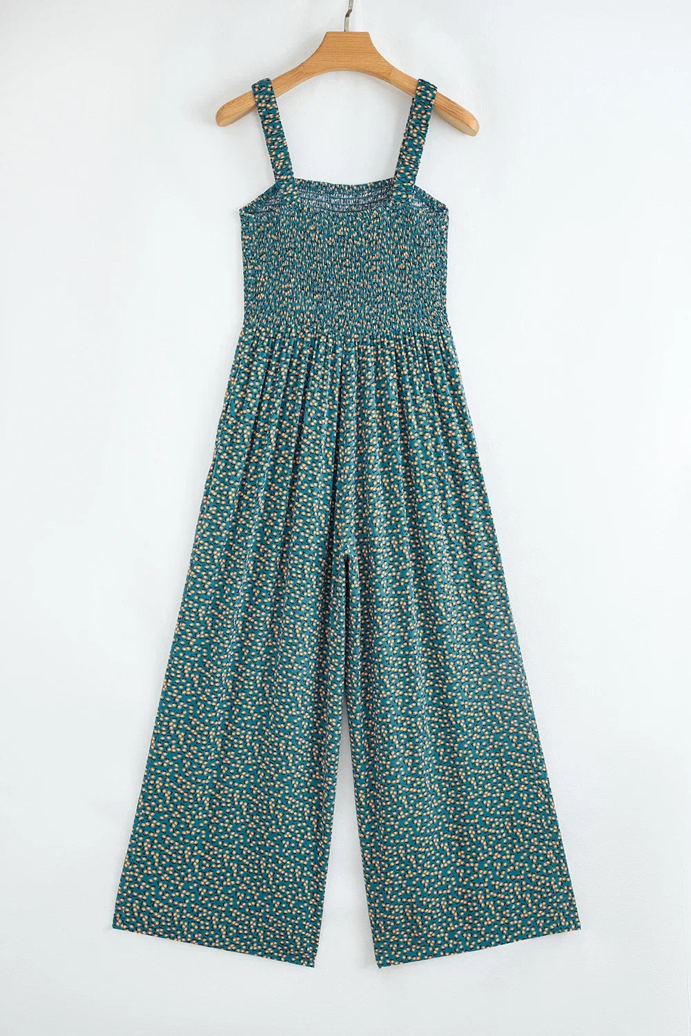 Floral Smocked High Waist Square Neck Jumpsuit