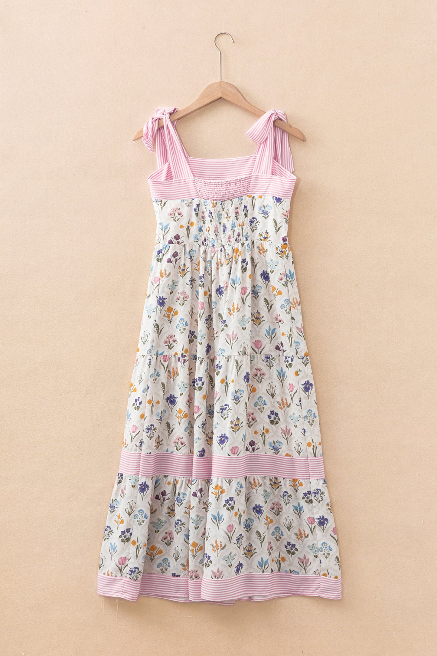 Floral Stripe Detail Knot Strap Maxi Dress