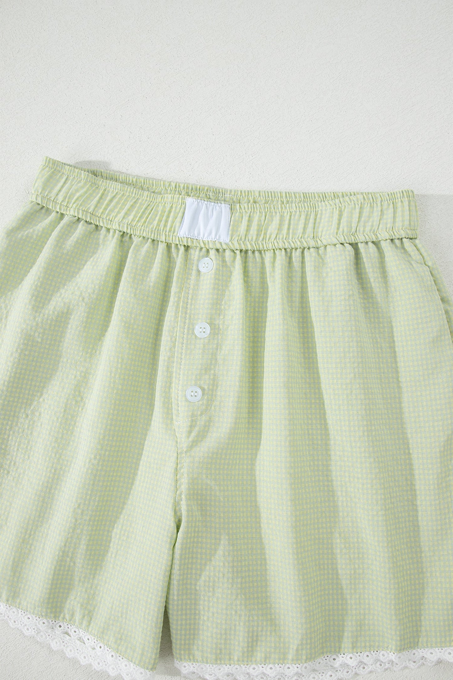 Gingham Plaid Button Lace Trim Boxer Shorts