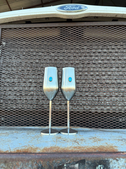 Kingman Turquoise Wedding Flutes - Genuine Turquoise Champagne Glasses (Ready to Ship)