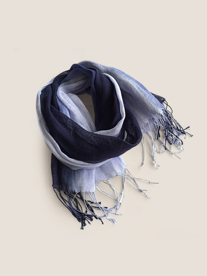100% Linen Gradient Fringed Light Scarf