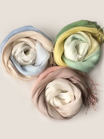 100% Linen Gradient Fringed Light Scarf