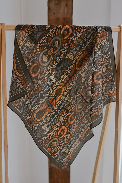 Western Harvest in Deep Juniper Silk Cowgirl Wild Rag Scarf
