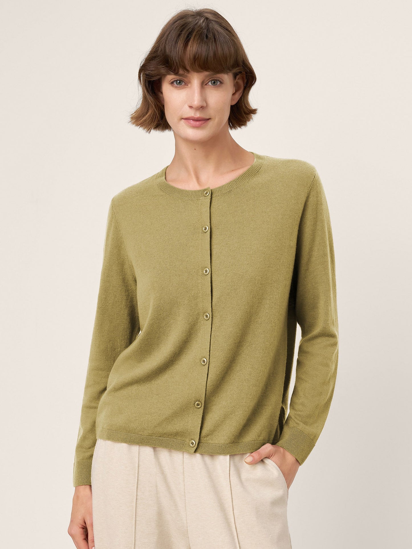 100% Extra-Fine Merino Wool Buttoned Knit Cardigan CAYLA