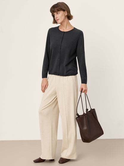 100% Extra-Fine Merino Wool Buttoned Knit Cardigan CAYLA