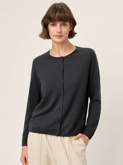 100% Extra-Fine Merino Wool Buttoned Knit Cardigan CAYLA