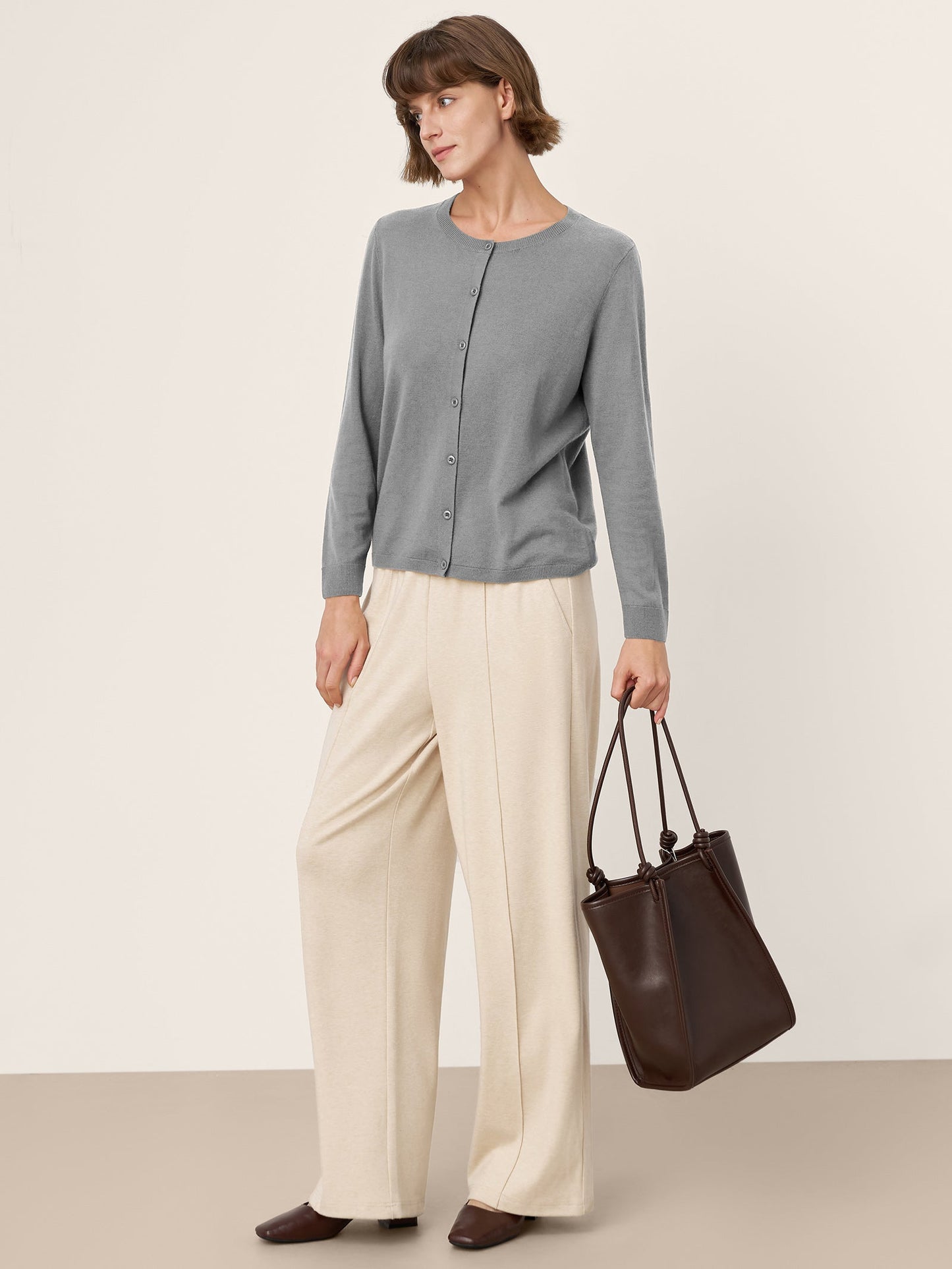 100% Extra-Fine Merino Wool Buttoned Knit Cardigan CAYLA