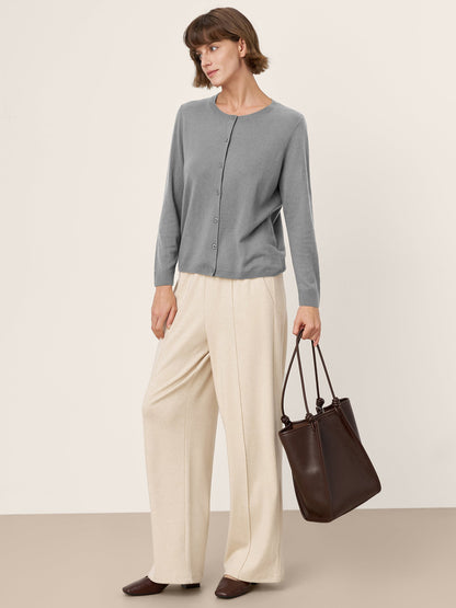 100% Extra-Fine Merino Wool Buttoned Knit Cardigan CAYLA