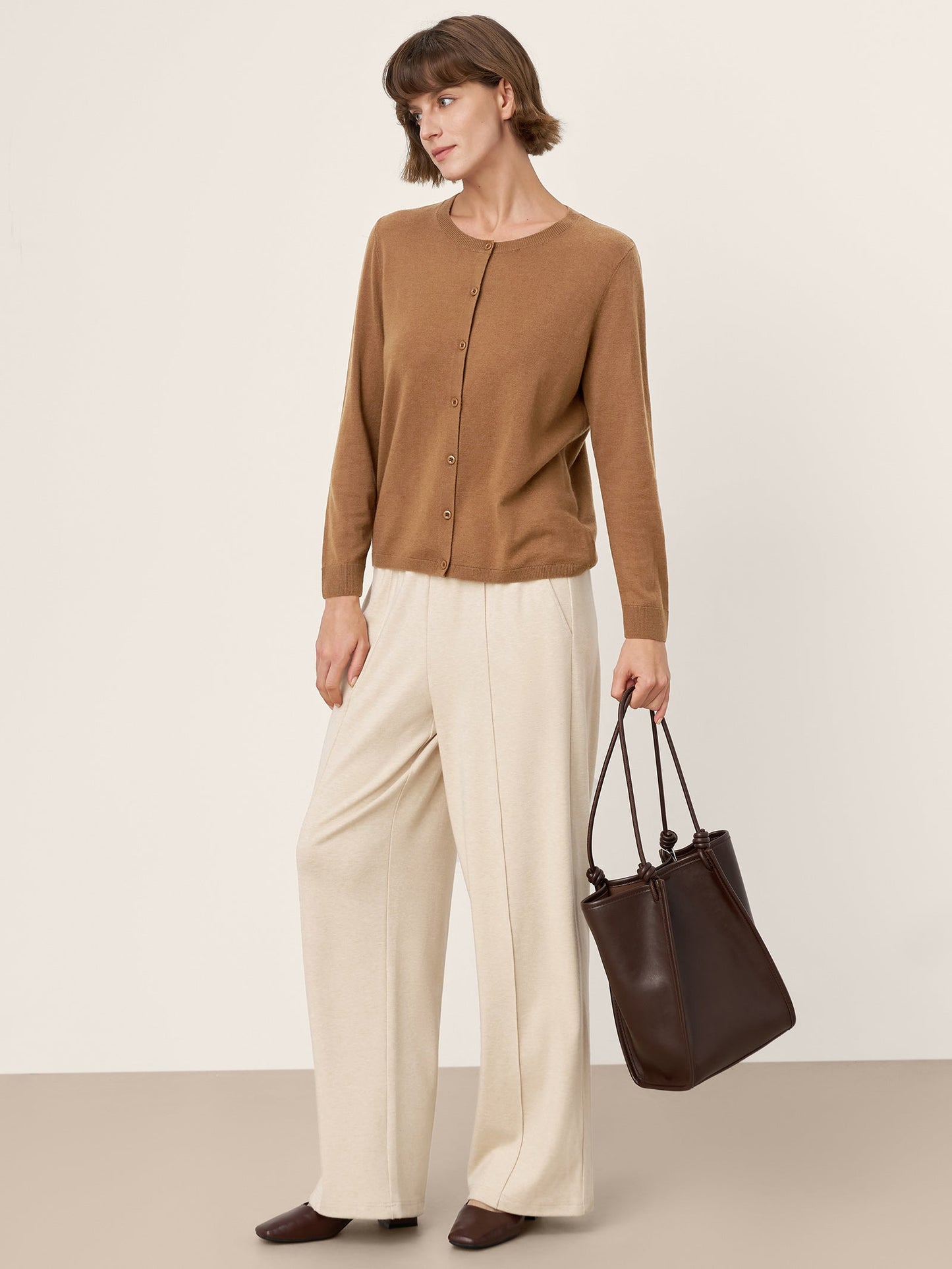 100% Extra-Fine Merino Wool Buttoned Knit Cardigan CAYLA