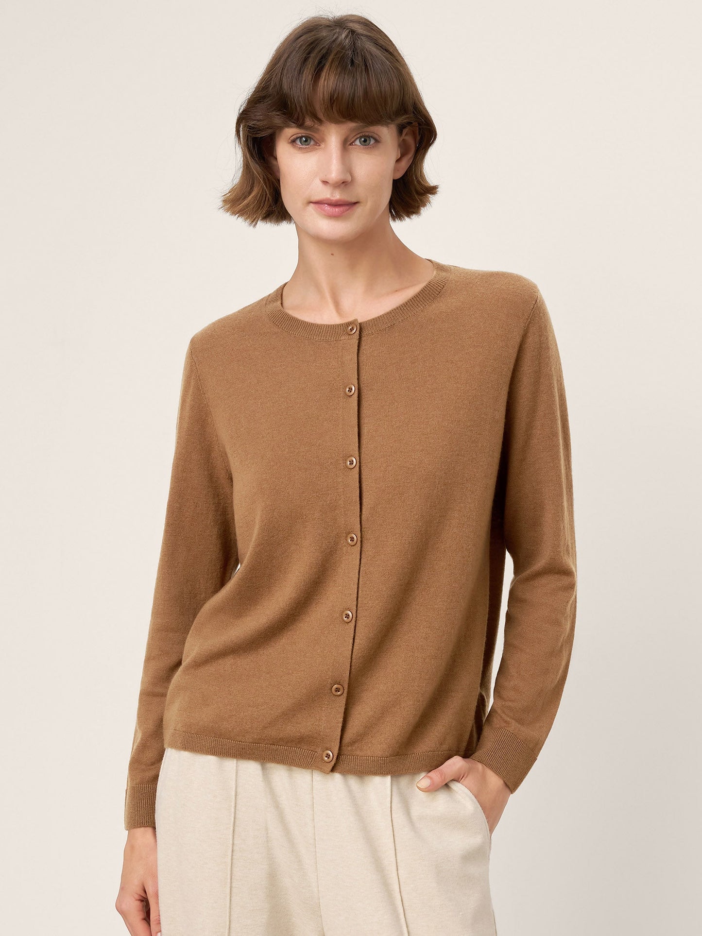 100% Extra-Fine Merino Wool Buttoned Knit Cardigan CAYLA