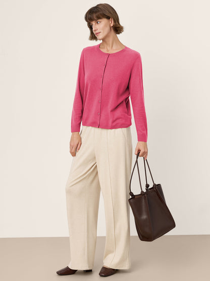 100% Extra-Fine Merino Wool Buttoned Knit Cardigan CAYLA