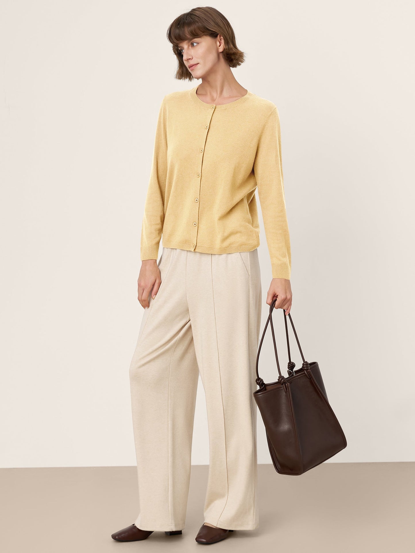 100% Extra-Fine Merino Wool Buttoned Knit Cardigan CAYLA