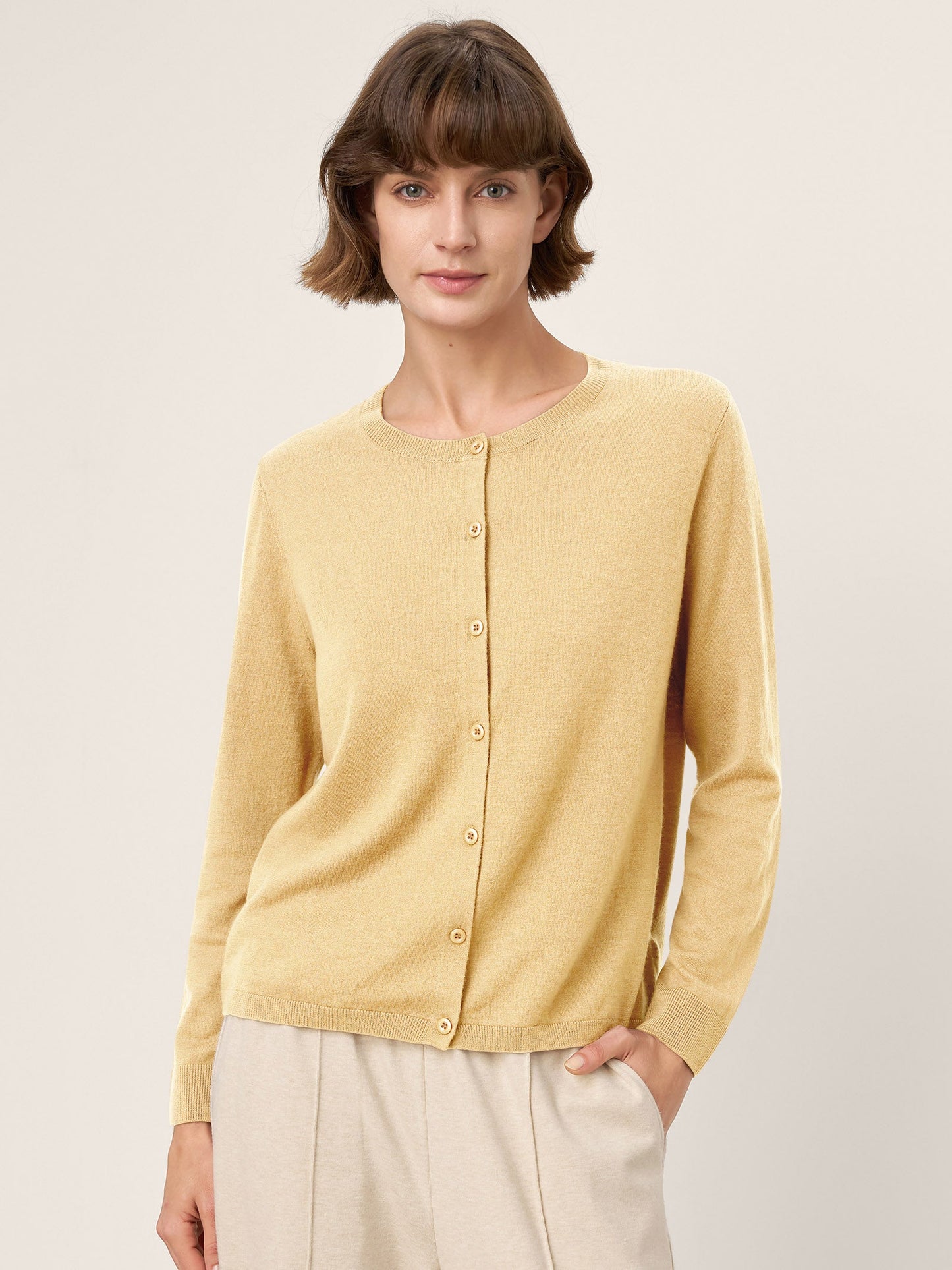 100% Extra-Fine Merino Wool Buttoned Knit Cardigan CAYLA