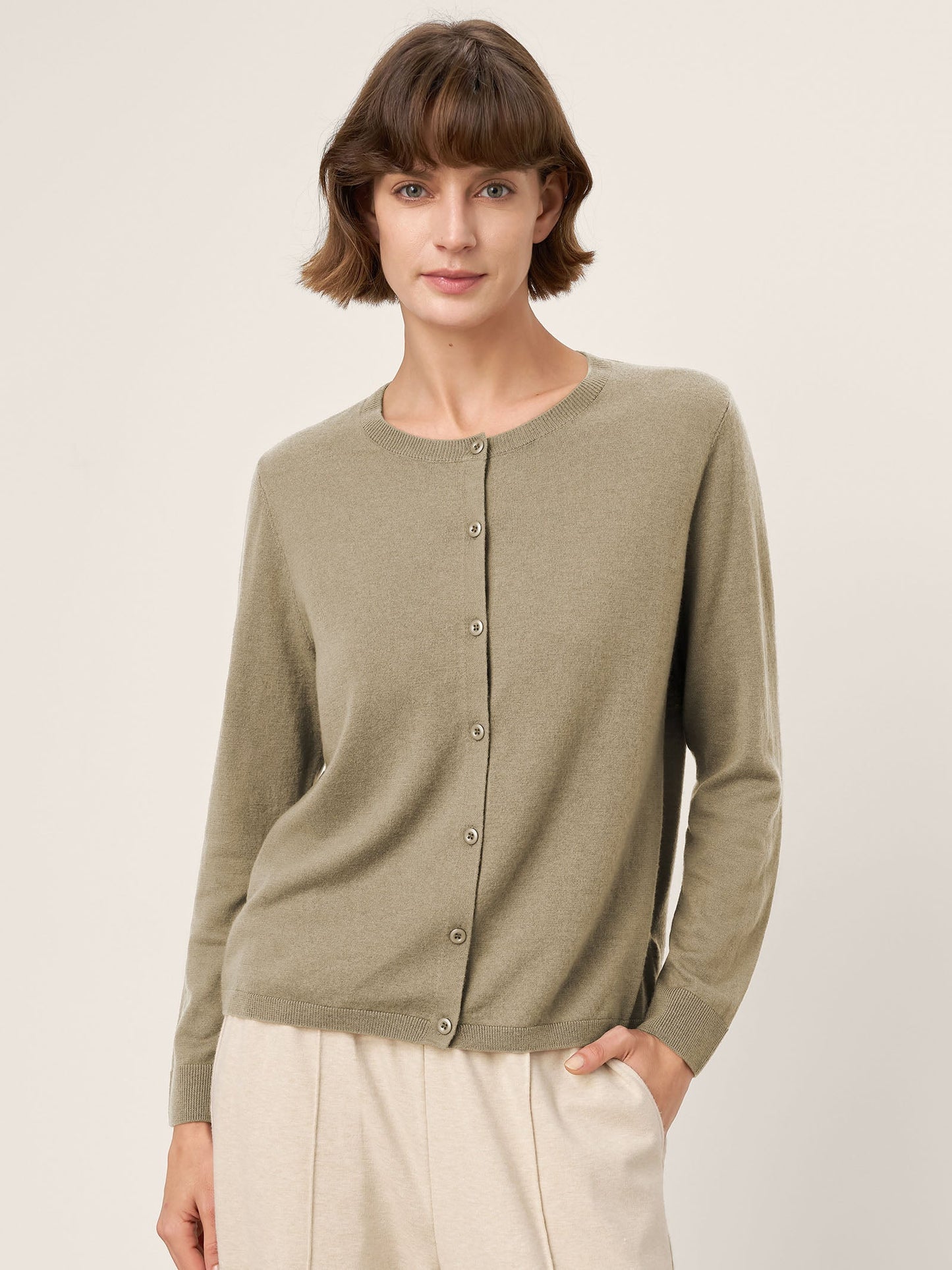100% Extra-Fine Merino Wool Buttoned Knit Cardigan CAYLA