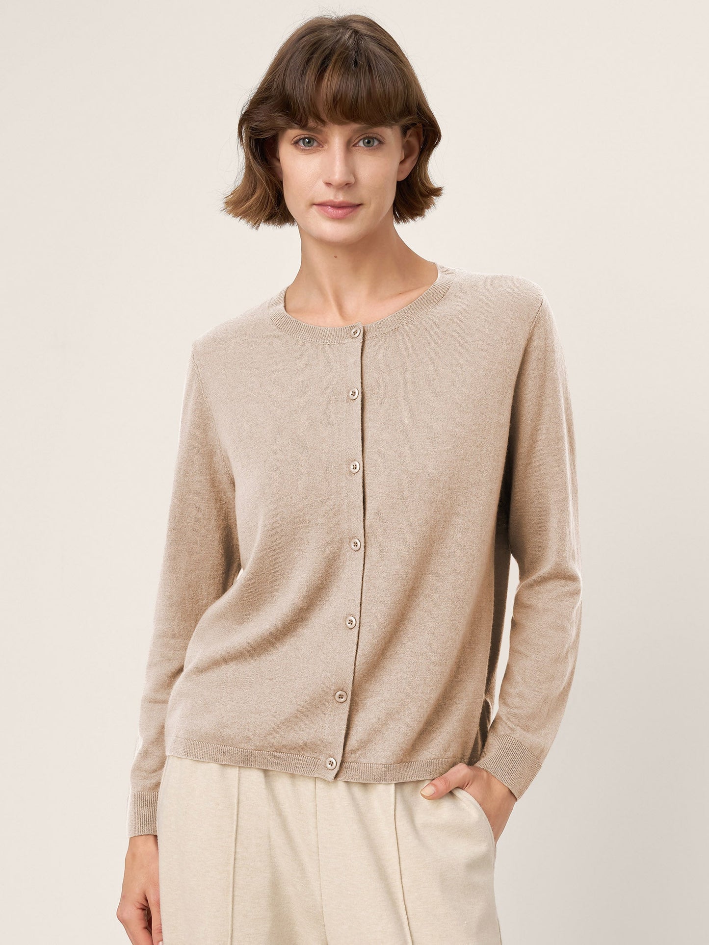 100% Extra-Fine Merino Wool Buttoned Knit Cardigan CAYLA