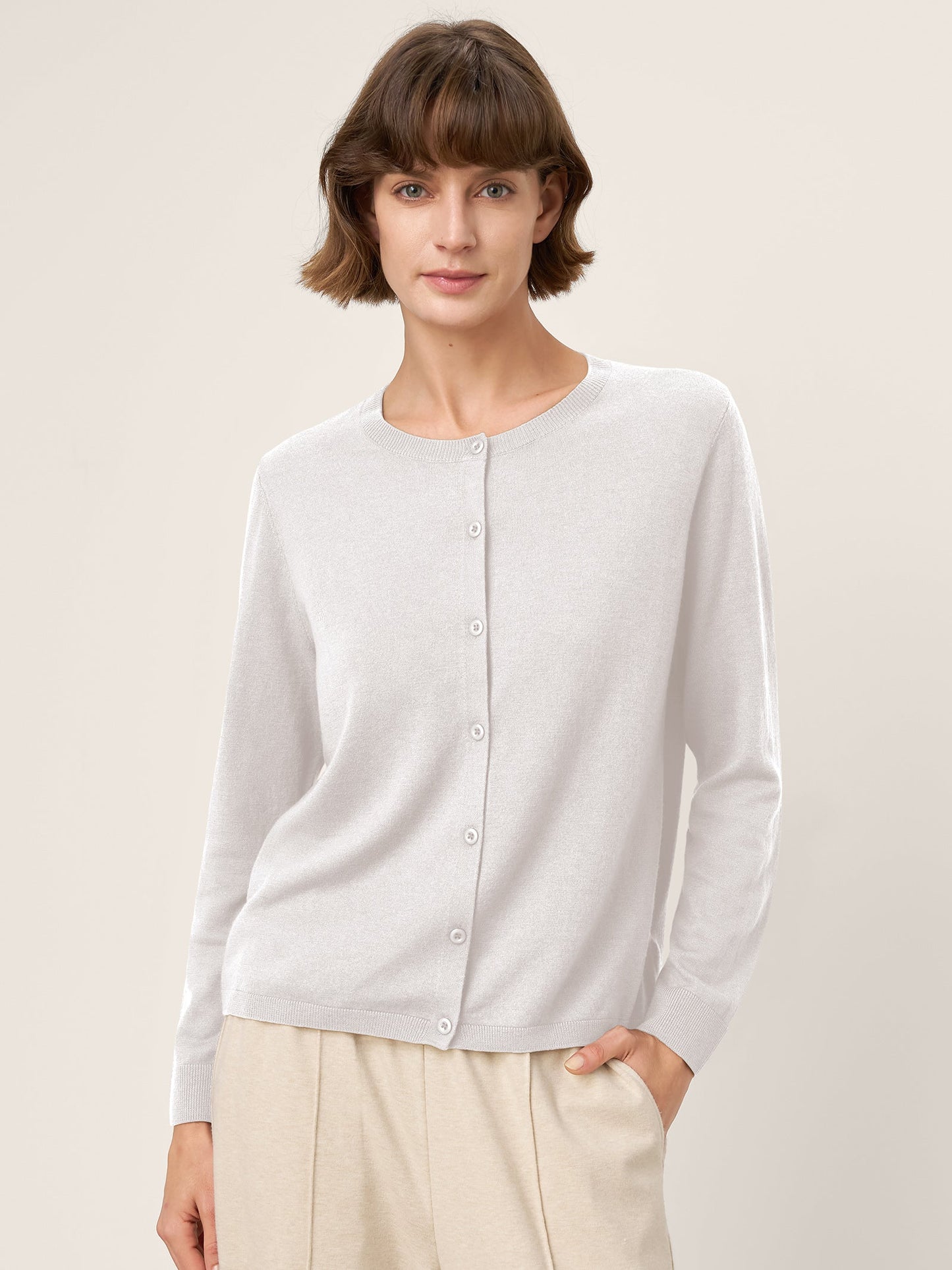100% Extra-Fine Merino Wool Buttoned Knit Cardigan CAYLA