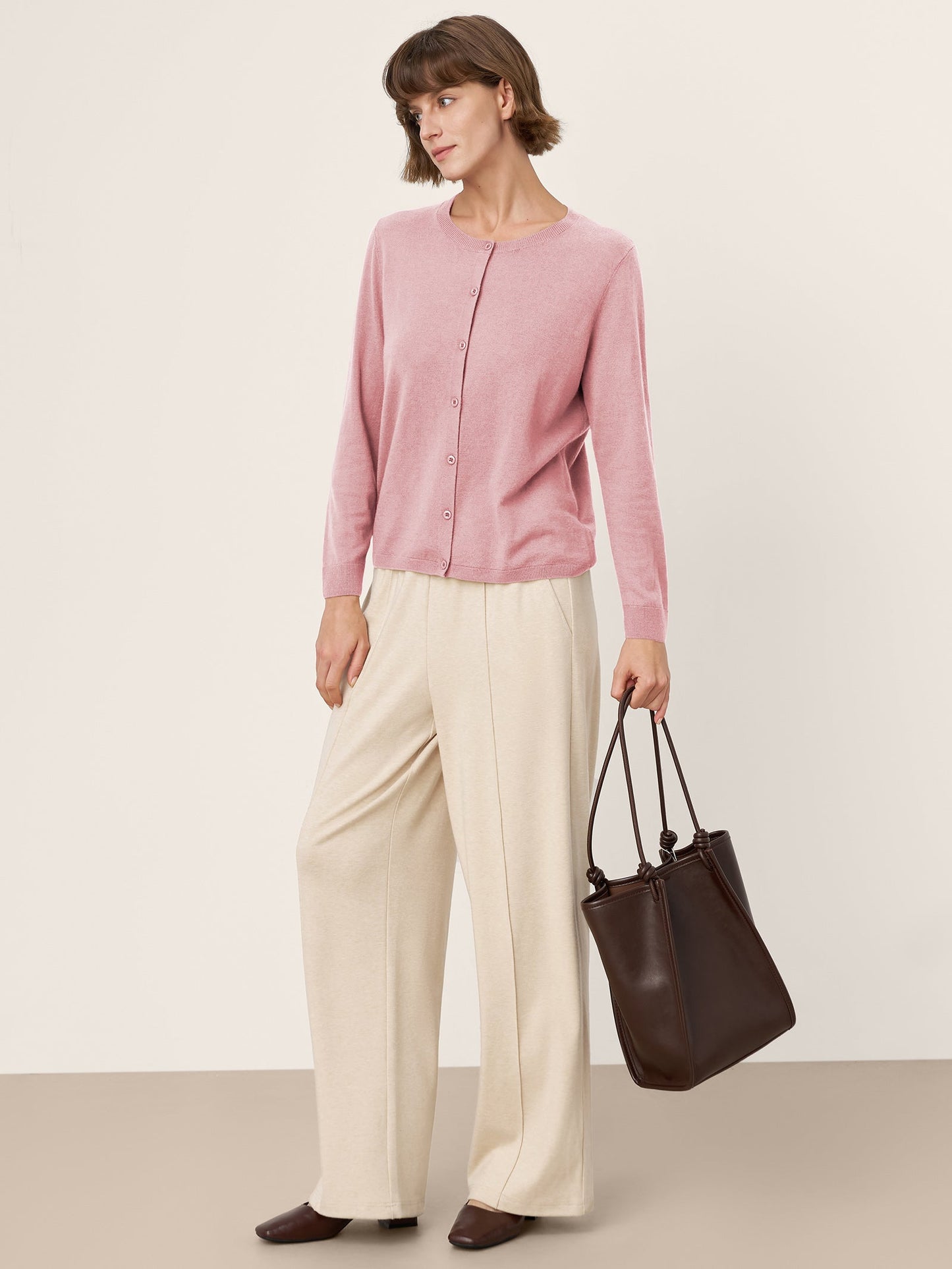 100% Extra-Fine Merino Wool Buttoned Knit Cardigan CAYLA