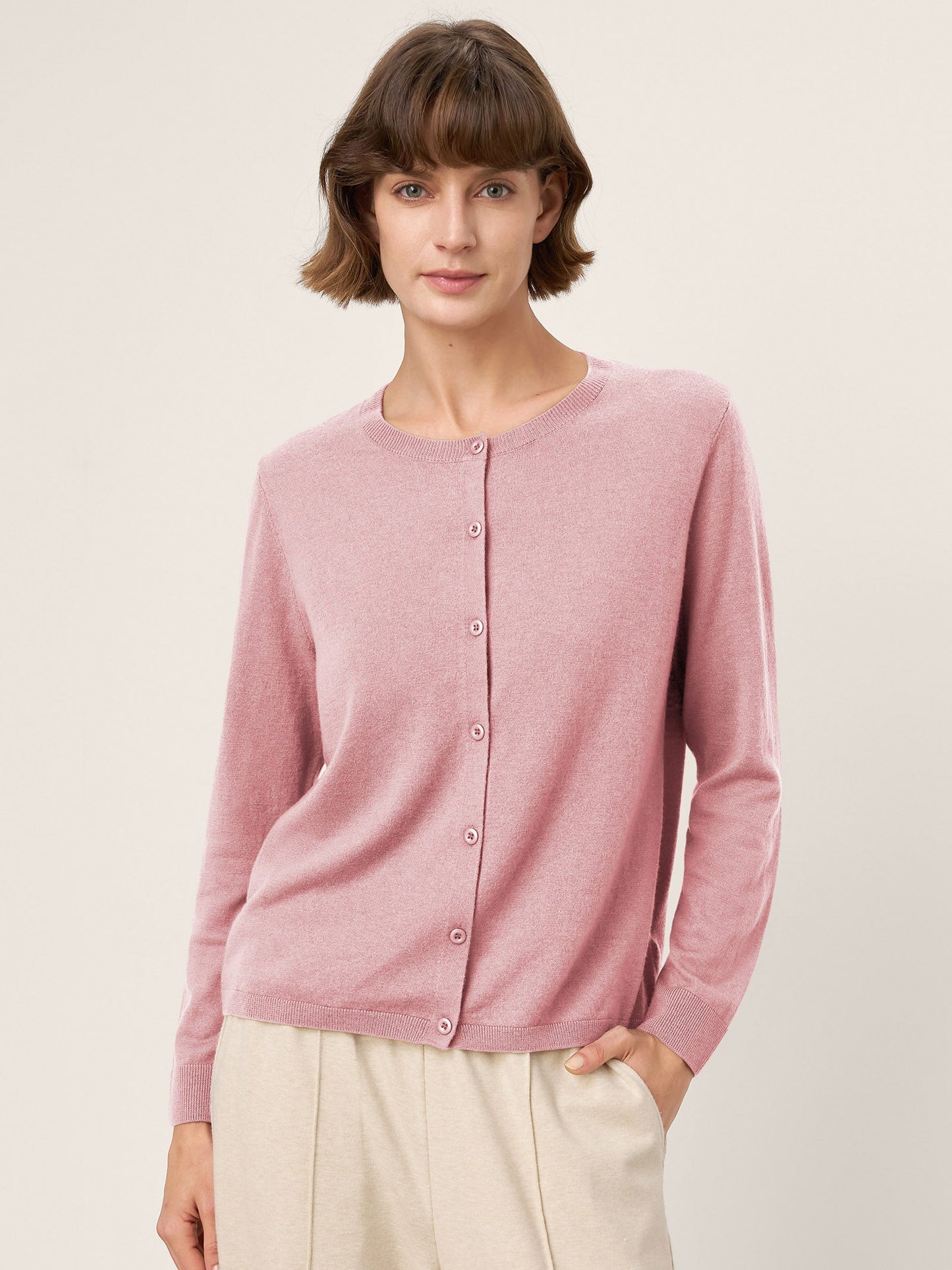 100% Extra-Fine Merino Wool Buttoned Knit Cardigan CAYLA