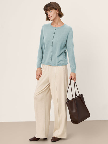 100% Extra-Fine Merino Wool Buttoned Knit Cardigan CAYLA