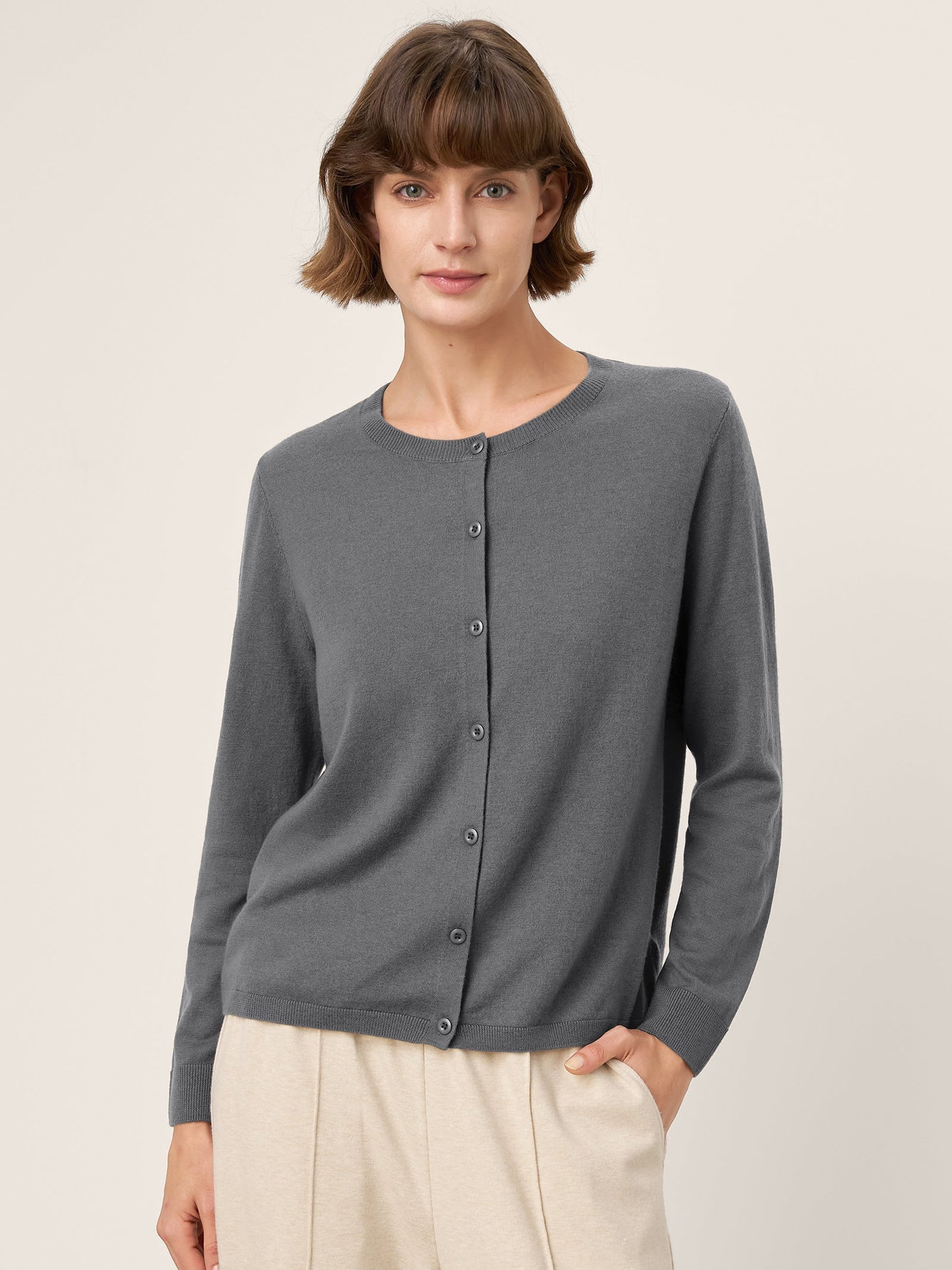 100% Extra-Fine Merino Wool Buttoned Knit Cardigan CAYLA
