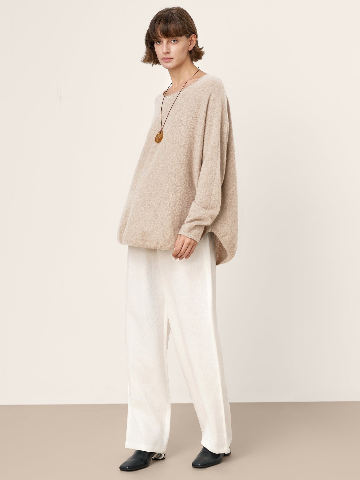 100% Mongolian Cashmere Hand-Finished Rolled Edge Knit Top AMARA