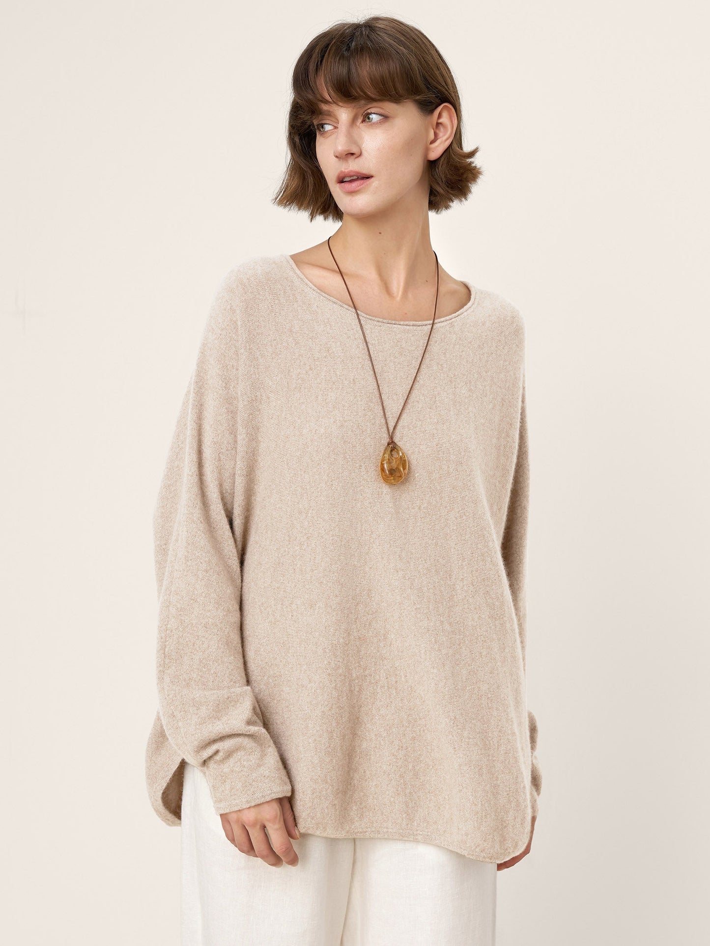 100% Mongolian Cashmere Hand-Finished Rolled Edge Knit Top AMARA