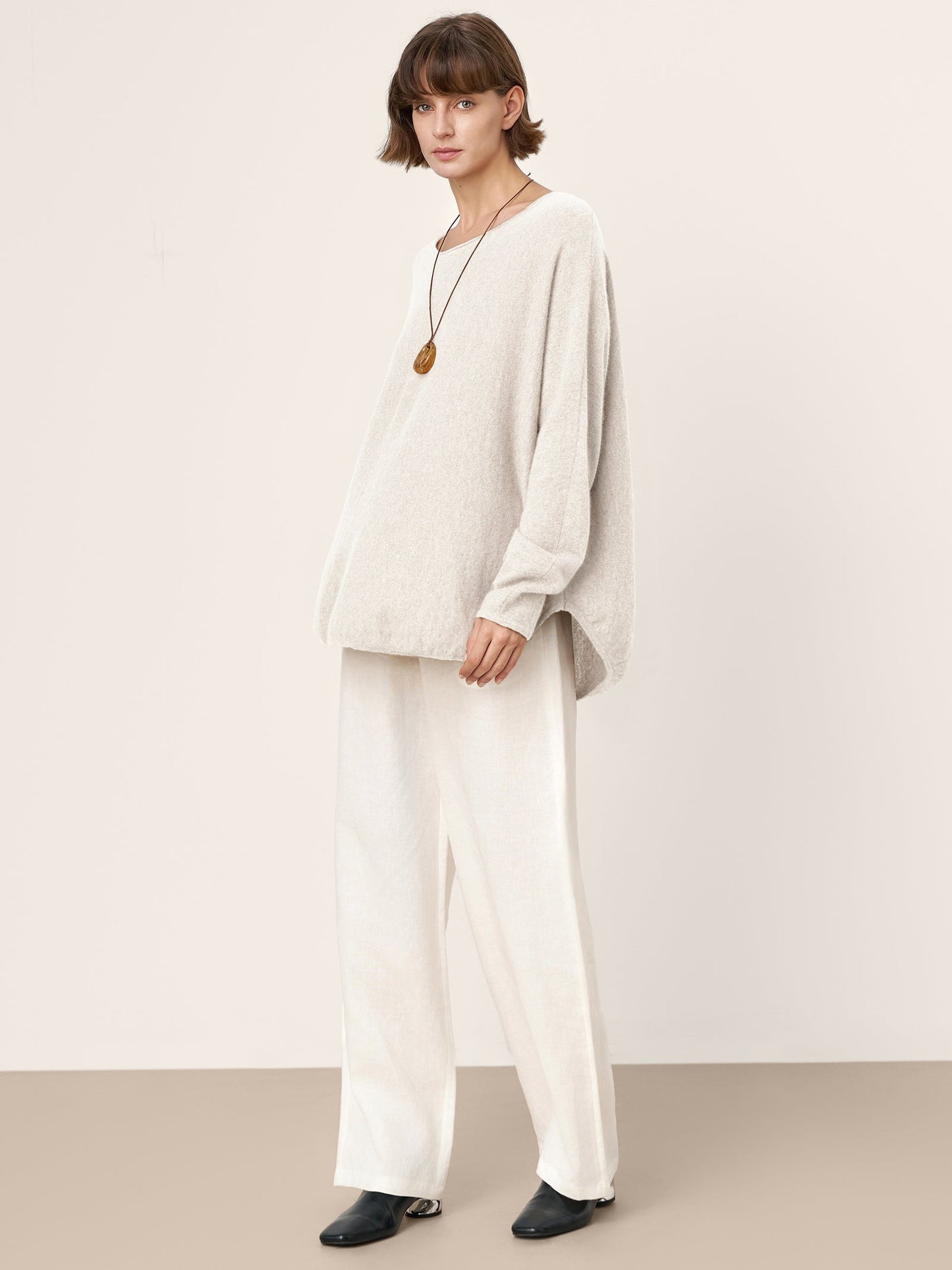 100% Mongolian Cashmere Hand-Finished Rolled Edge Knit Top AMARA