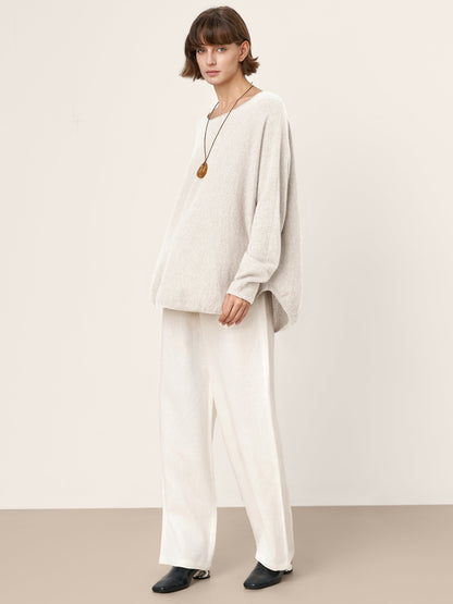 100% Mongolian Cashmere Hand-Finished Rolled Edge Knit Top AMARA