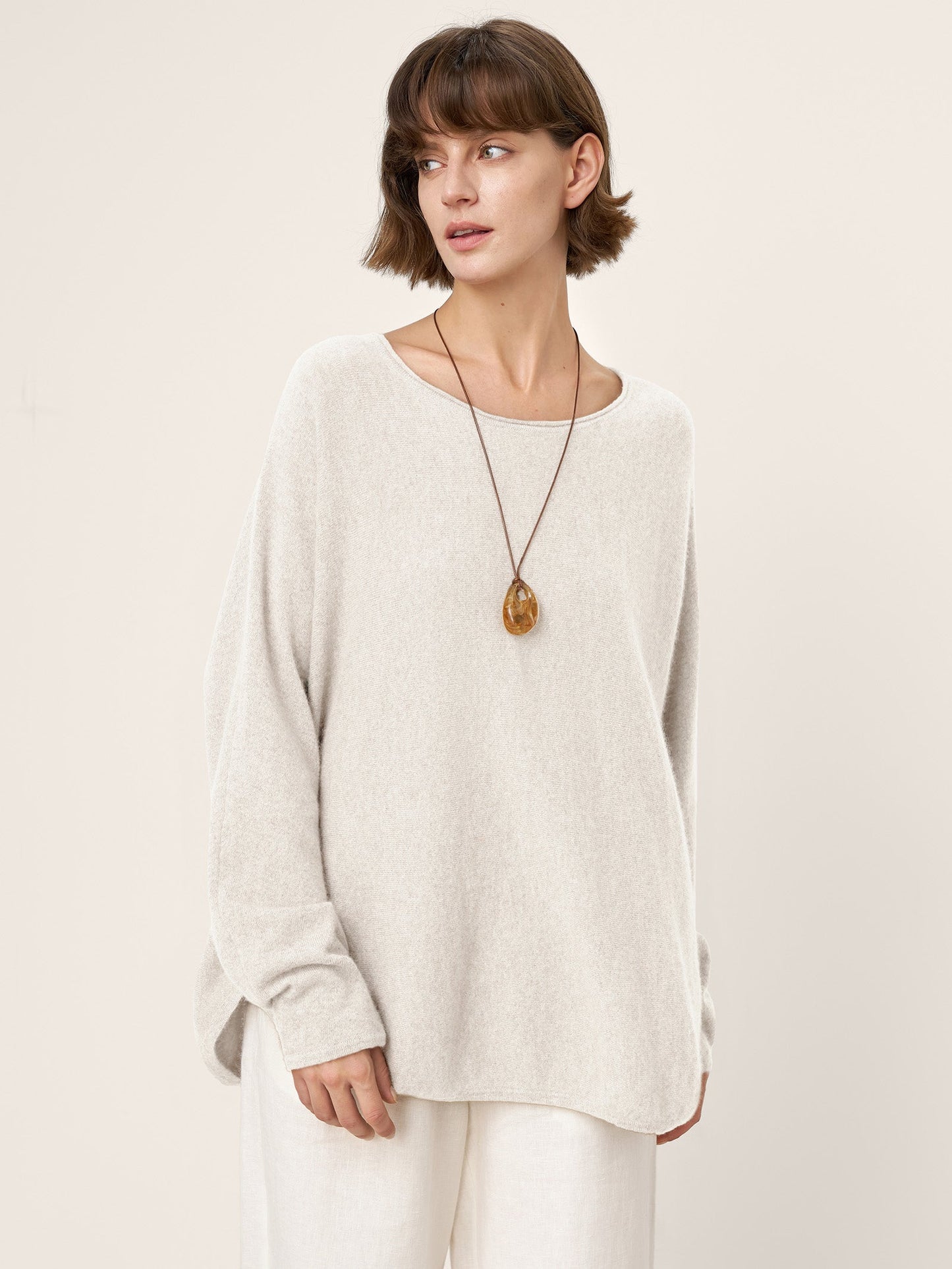 100% Mongolian Cashmere Hand-Finished Rolled Edge Knit Top AMARA