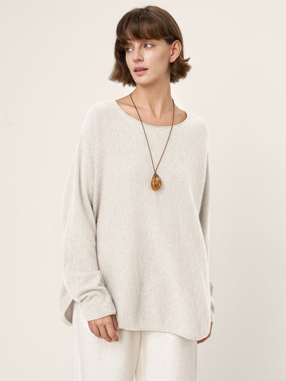 100% Mongolian Cashmere Hand-Finished Rolled Edge Knit Top AMARA