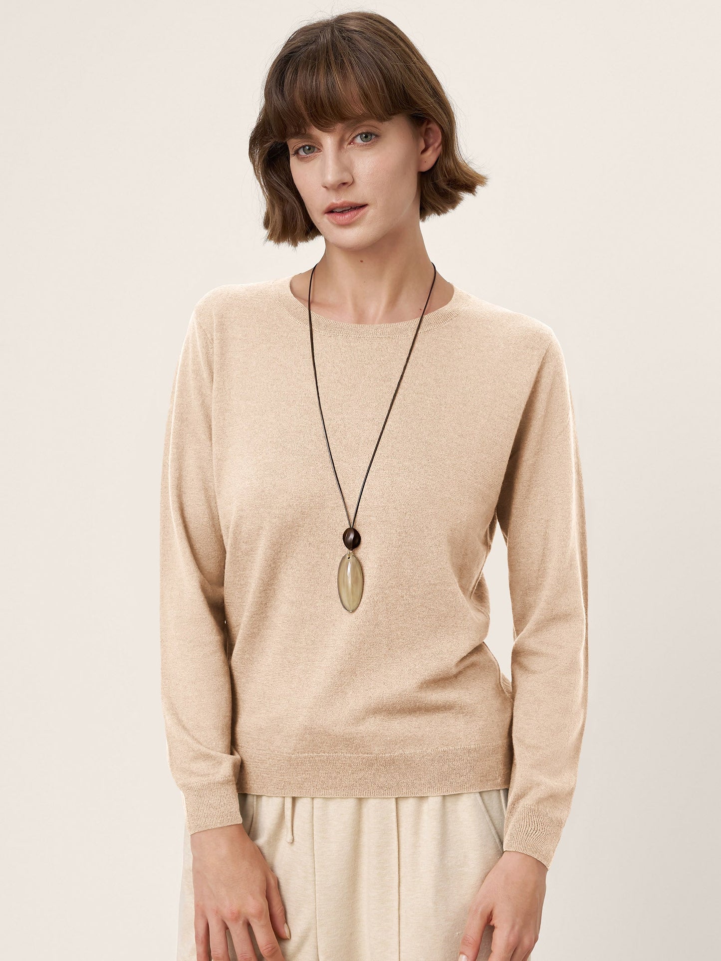 100% Extra-Fine Merino Wool Essential Crew Neck Knit Sweater BRIDGET