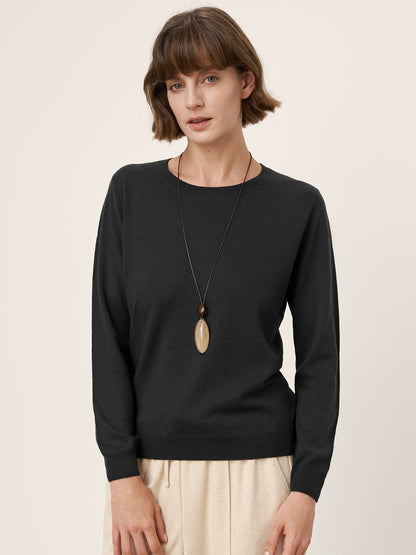 100% Extra-Fine Merino Wool Essential Crew Neck Knit Sweater BRIDGET