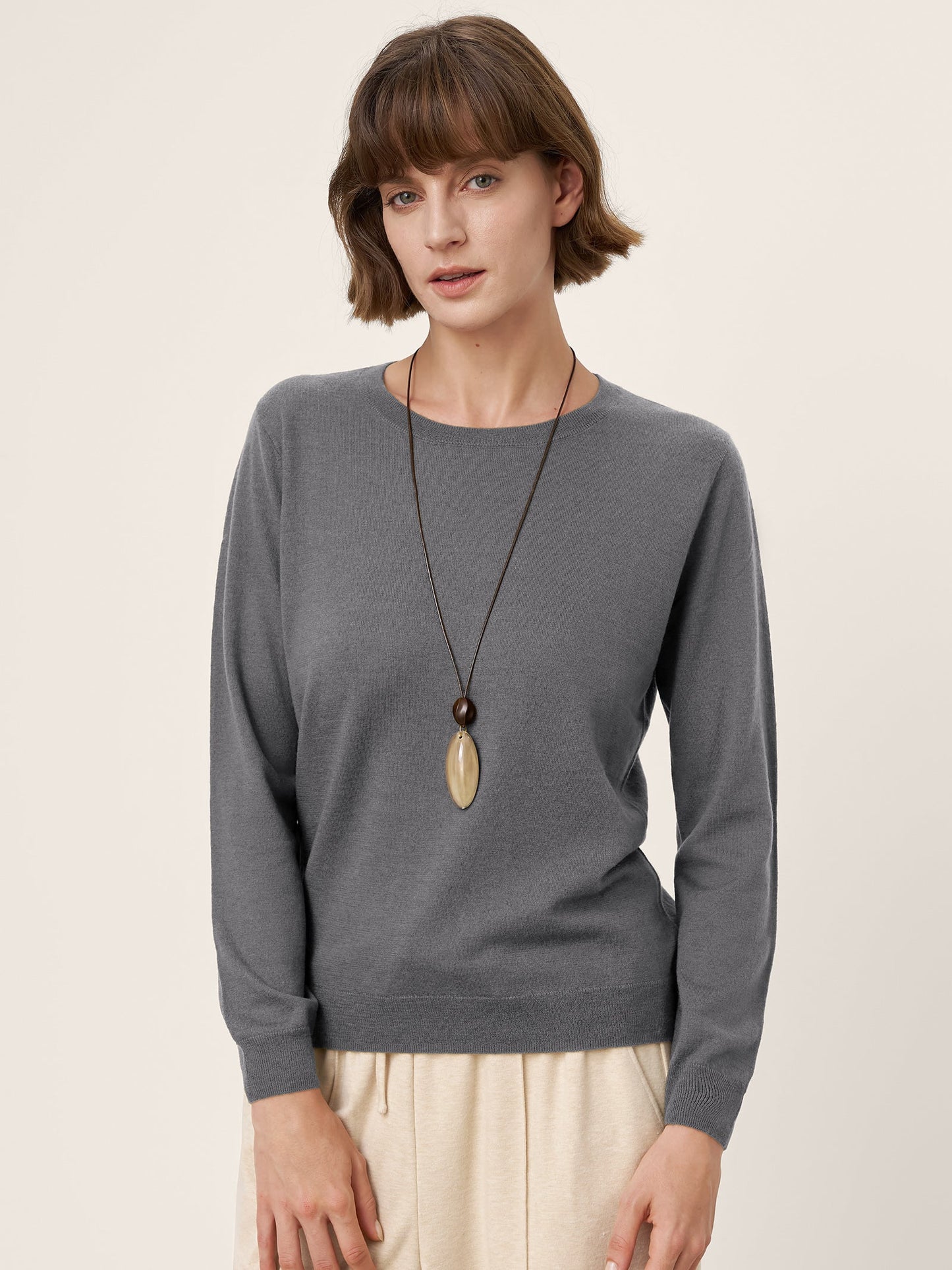 100% Extra-Fine Merino Wool Essential Crew Neck Knit Sweater BRIDGET