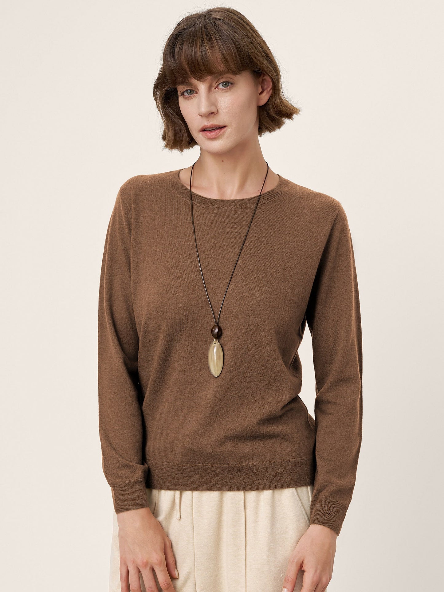 100% Extra-Fine Merino Wool Essential Crew Neck Knit Sweater BRIDGET