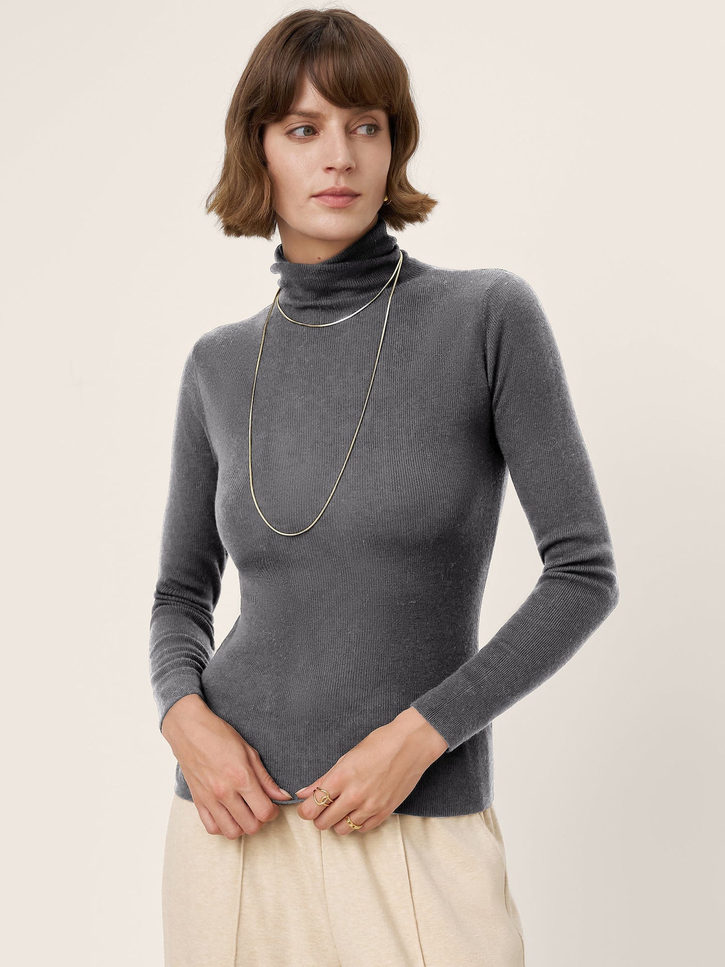 100% Extra-Fine Merino Wool Turtleneck Knit Sweater JOLENE