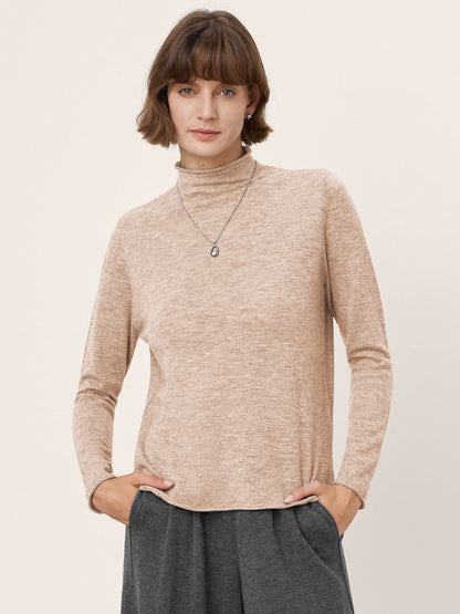 100% Extra-Fine Merino Wool Mock Neck Sweater with Rolled Edge ELA
