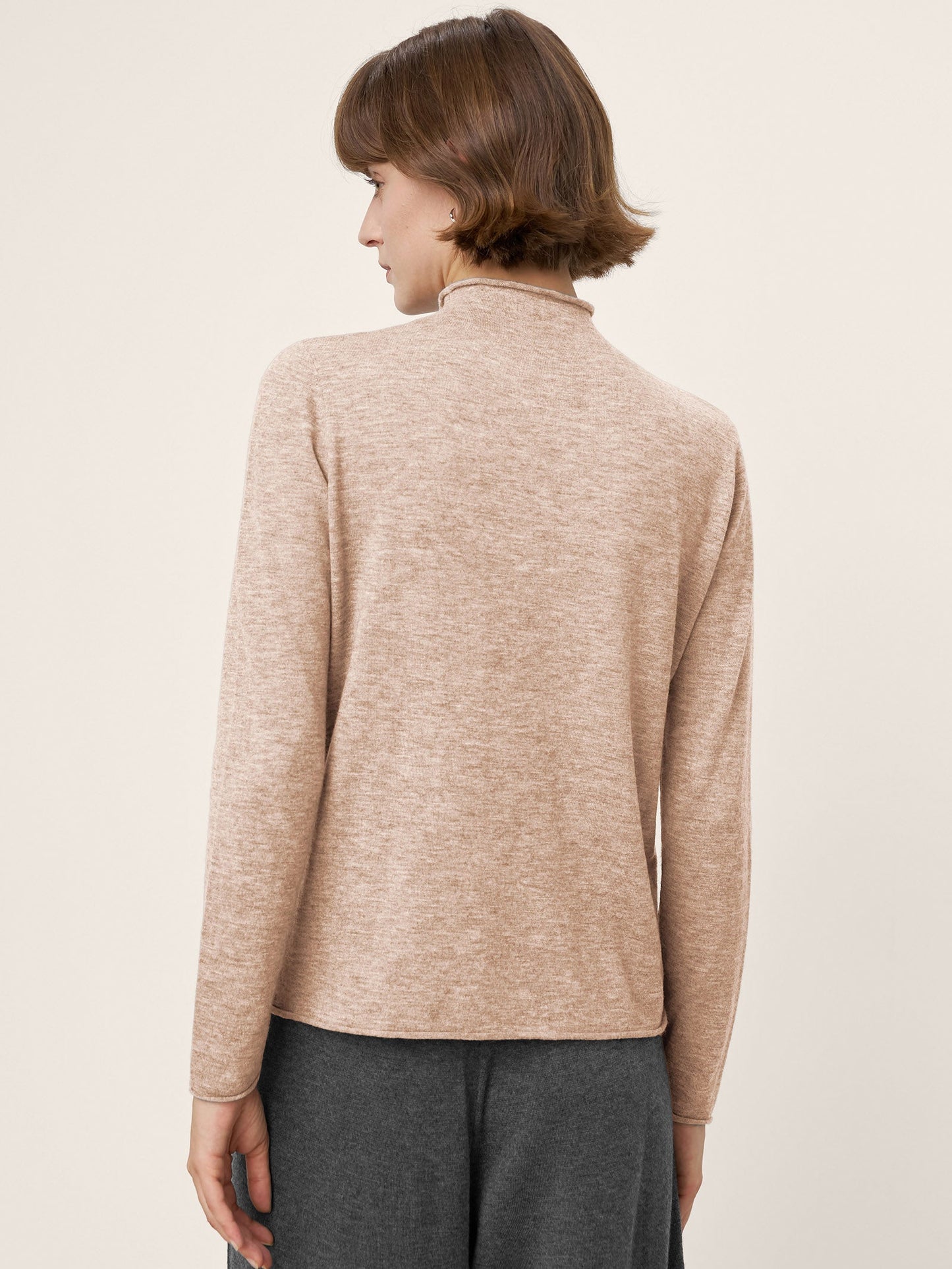 100% Extra-Fine Merino Wool Mock Neck Sweater with Rolled Edge ELA