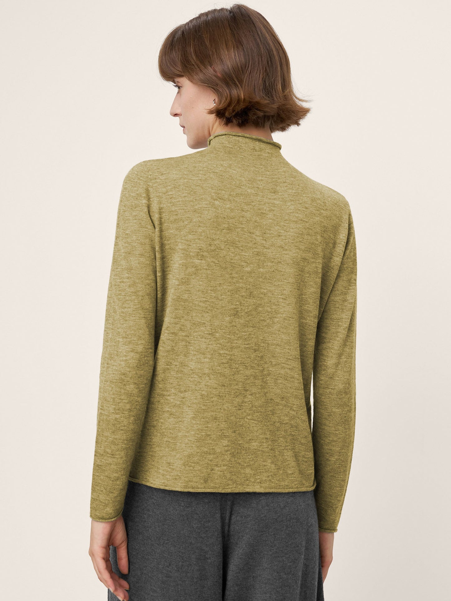 100% Extra-Fine Merino Wool Mock Neck Sweater with Rolled Edge ELA
